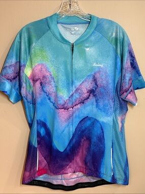 Baleaf Blue Purple Multi Short-Sleeve Cycling Jersey, XL